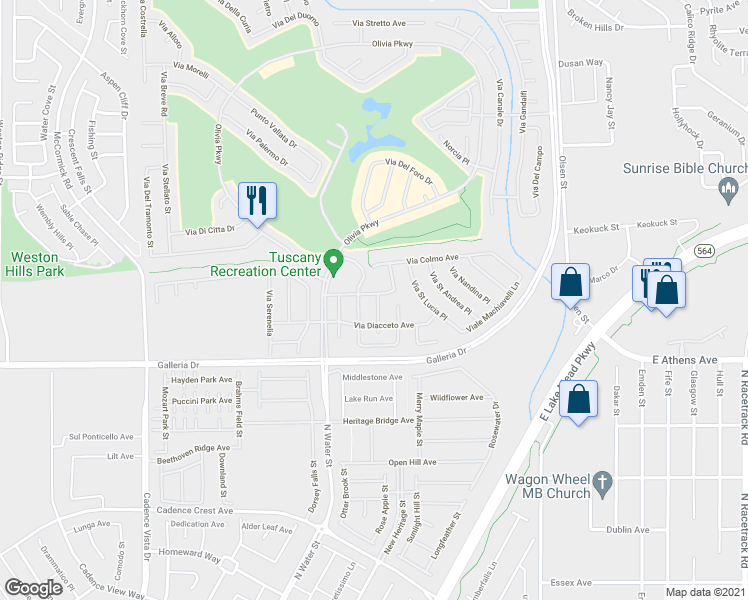 map of restaurants, bars, coffee shops, grocery stores, and more near 527 Via Garofano Avenue in Henderson