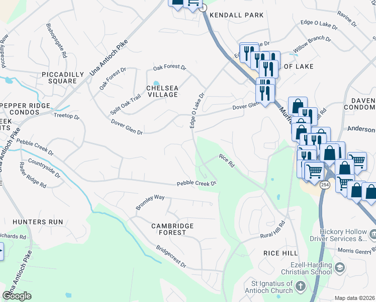 map of restaurants, bars, coffee shops, grocery stores, and more near 2240 Edge O Lake Drive in Nashville