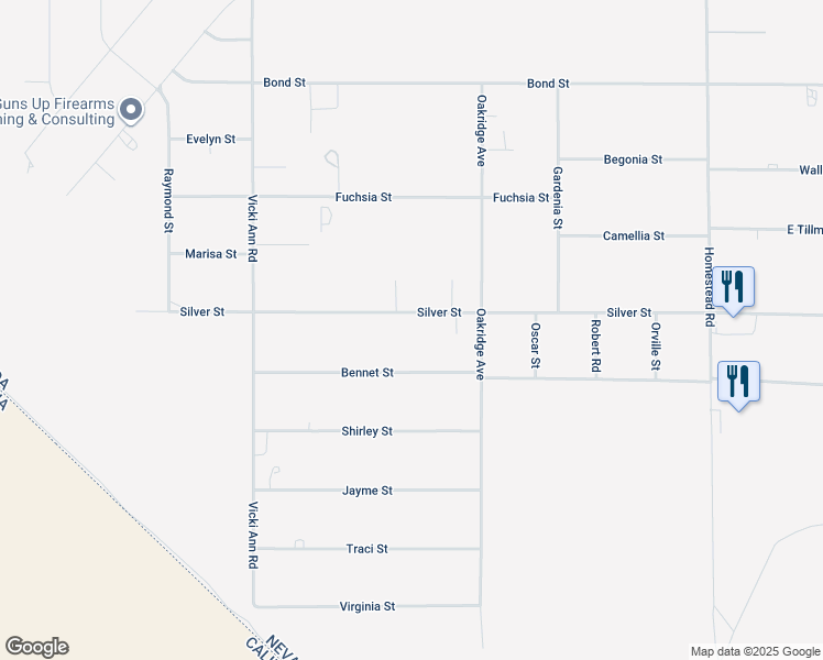 map of restaurants, bars, coffee shops, grocery stores, and more near 2331 Silver Street in Pahrump