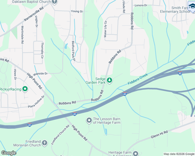 map of restaurants, bars, coffee shops, grocery stores, and more near 3461 Tinley Park Drive in Winston-Salem