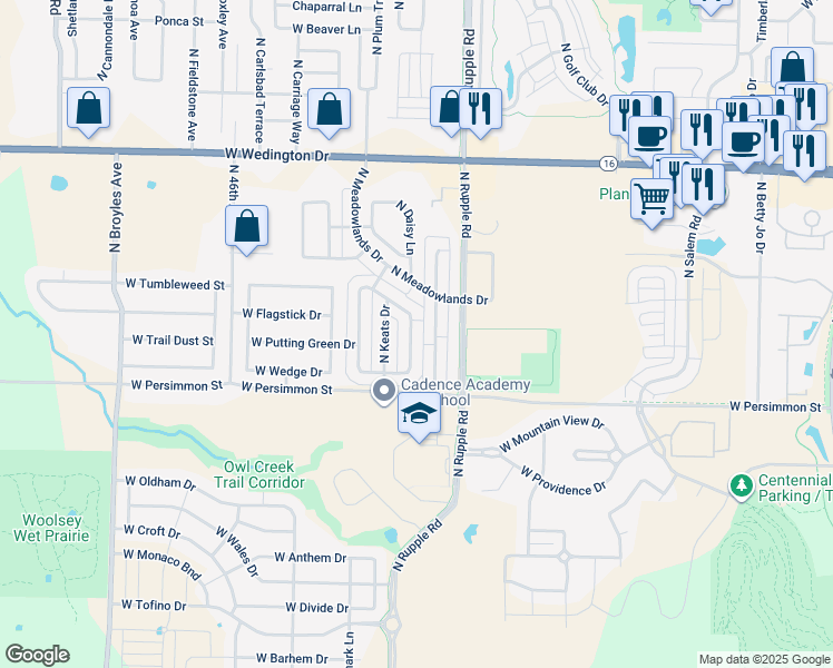 map of restaurants, bars, coffee shops, grocery stores, and more near 612 North Tennyson Lane in Fayetteville