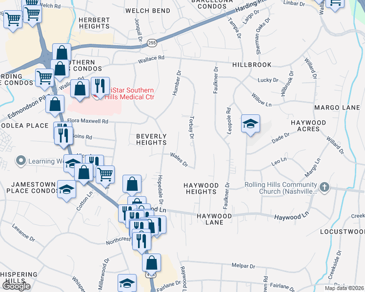 map of restaurants, bars, coffee shops, grocery stores, and more near 4808 Wales Ct in Nashville
