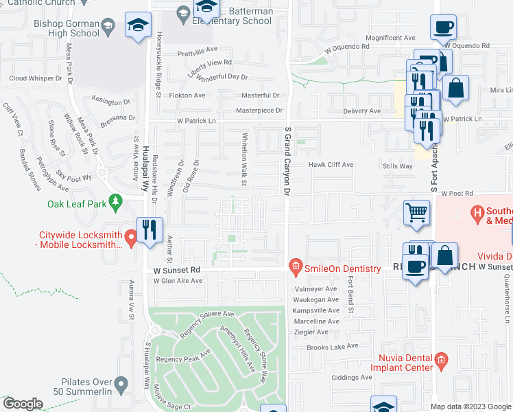 map of restaurants, bars, coffee shops, grocery stores, and more near 6330 Yampa River Way in Las Vegas