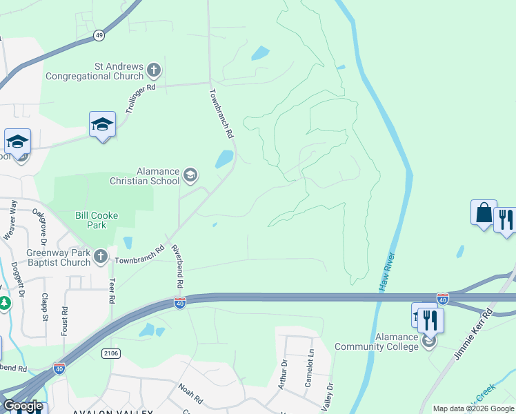 map of restaurants, bars, coffee shops, grocery stores, and more near 1151 Challenge Drive in Graham