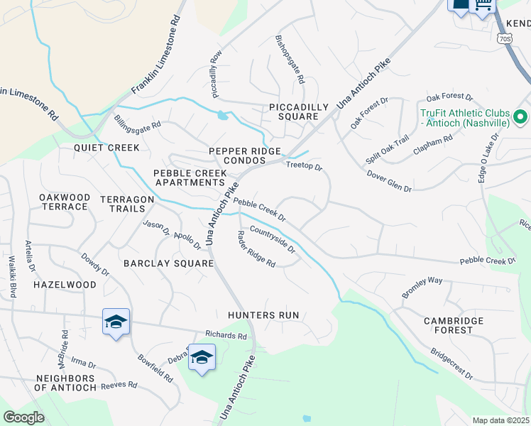 map of restaurants, bars, coffee shops, grocery stores, and more near 4924 Pebble Creek Drive in Nashville