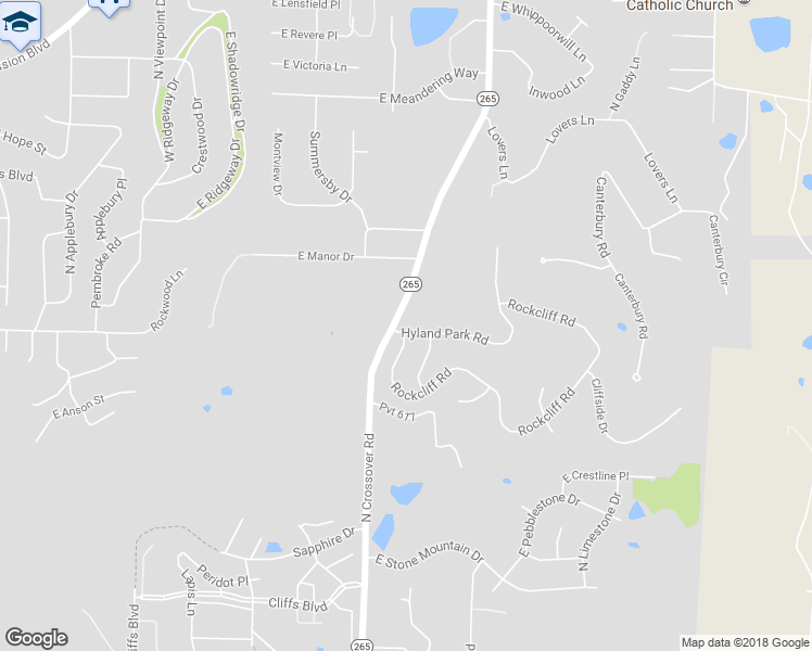 map of restaurants, bars, coffee shops, grocery stores, and more near 2600 Hyland Park Road in Fayetteville