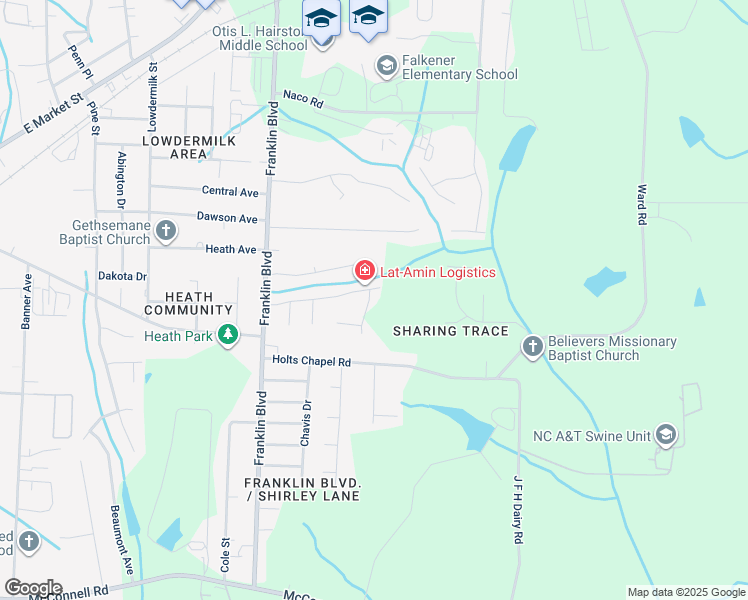 map of restaurants, bars, coffee shops, grocery stores, and more near 4200 Hope Valley Lane in Greensboro