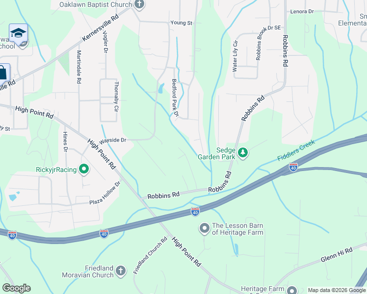 map of restaurants, bars, coffee shops, grocery stores, and more near 121 Berwyn Court in Winston-Salem
