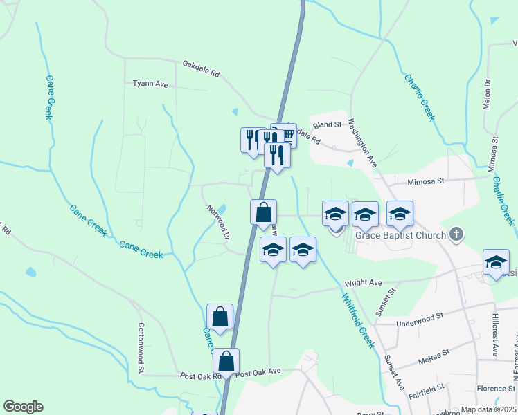 map of restaurants, bars, coffee shops, grocery stores, and more near Highway 641 North in Camden