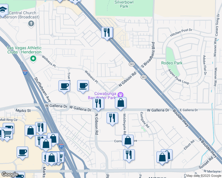 map of restaurants, bars, coffee shops, grocery stores, and more near 850 Angwin Lane in Henderson
