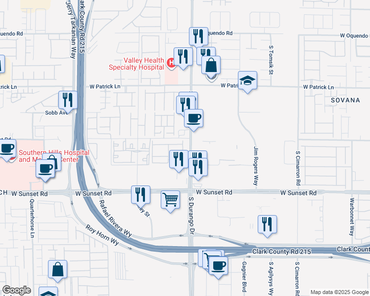 map of restaurants, bars, coffee shops, grocery stores, and more near 6355 South Durango Drive in Las Vegas