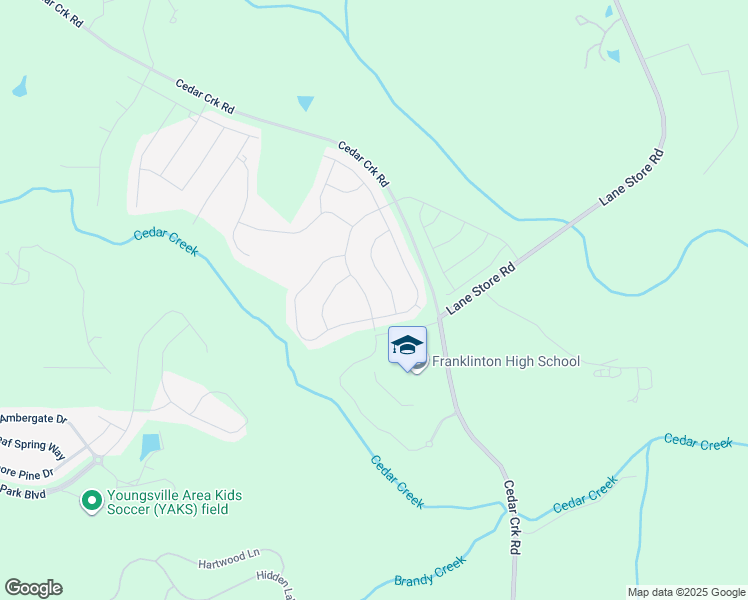 map of restaurants, bars, coffee shops, grocery stores, and more near 215 Cranes Nest Drive in Franklinton