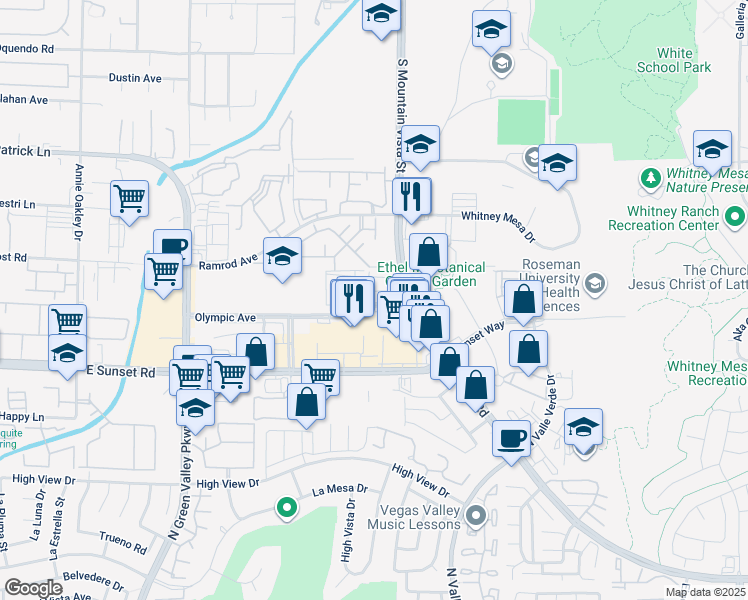 map of restaurants, bars, coffee shops, grocery stores, and more near 2020 Olympic Avenue in Henderson