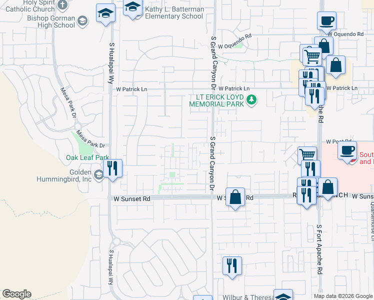 map of restaurants, bars, coffee shops, grocery stores, and more near 9909 Mustang Creek Way in Las Vegas