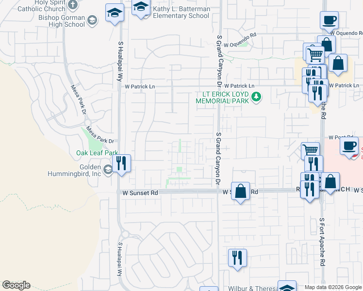 map of restaurants, bars, coffee shops, grocery stores, and more near 9909 Mustang Creek Way in Las Vegas