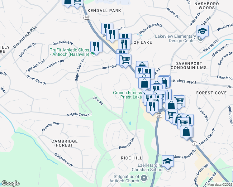 map of restaurants, bars, coffee shops, grocery stores, and more near Unnamed Road in Nashville