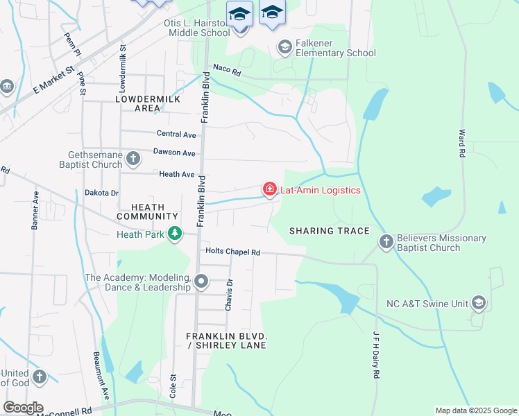 map of restaurants, bars, coffee shops, grocery stores, and more near 4110 Hope Valley Lane in Greensboro