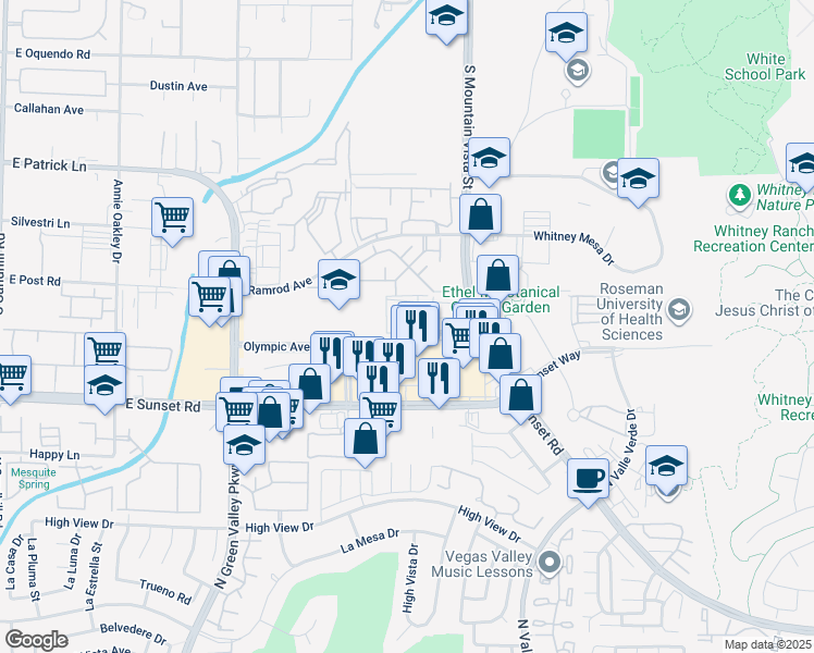 map of restaurants, bars, coffee shops, grocery stores, and more near 2030 Olympic Avenue in Henderson