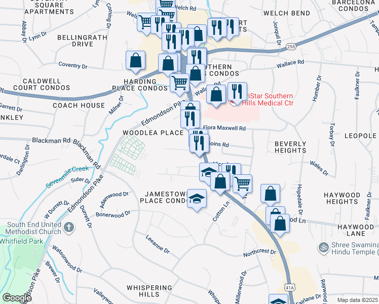 map of restaurants, bars, coffee shops, grocery stores, and more near 4404 Providence Heights in Nashville
