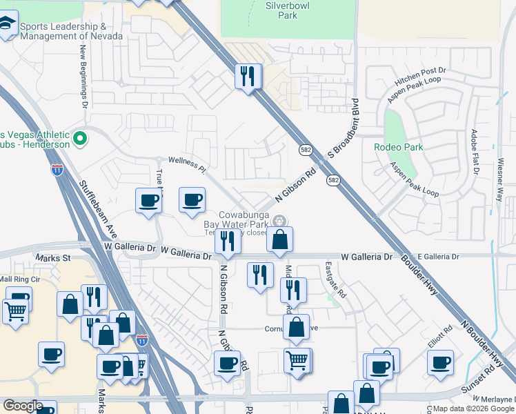 map of restaurants, bars, coffee shops, grocery stores, and more near 852 Angwin Lane in Henderson