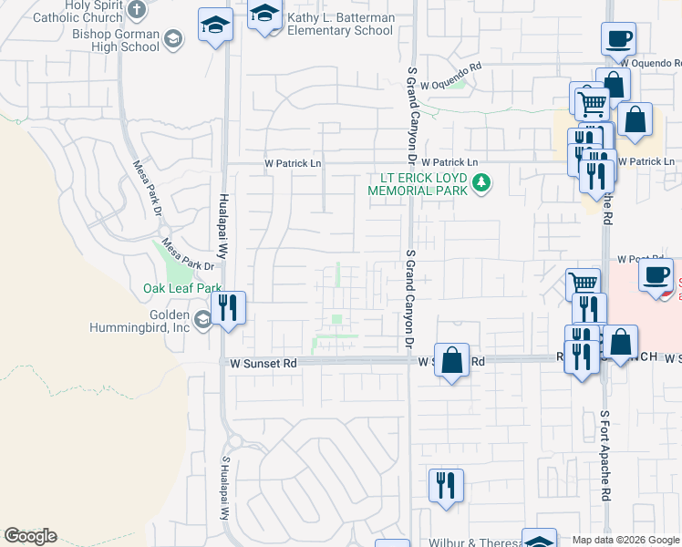 map of restaurants, bars, coffee shops, grocery stores, and more near 9909 Mustang Creek Way in Las Vegas