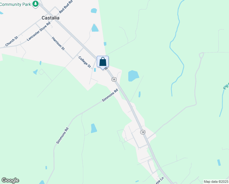 map of restaurants, bars, coffee shops, grocery stores, and more near Simmons Road in Castalia