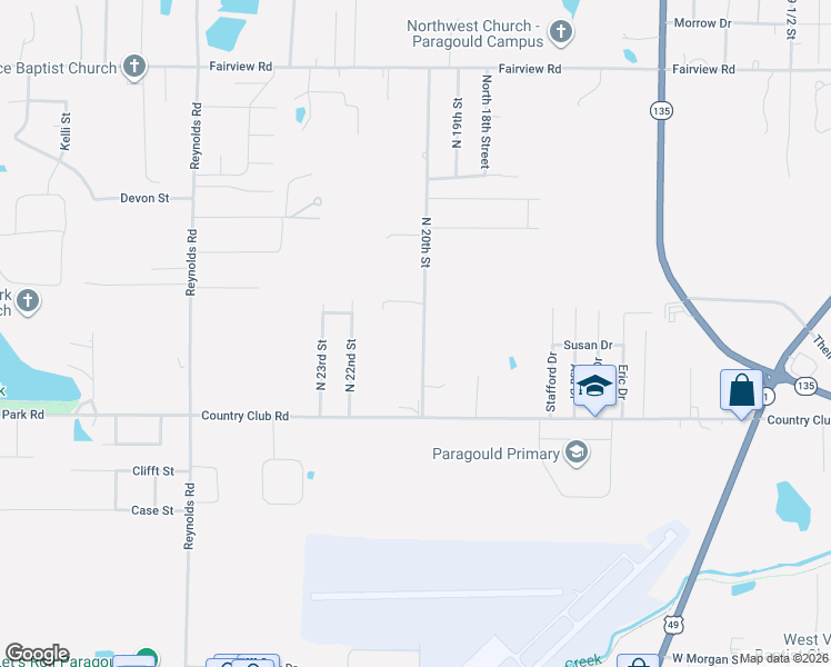 map of restaurants, bars, coffee shops, grocery stores, and more near 1312 North 20th Street in Paragould