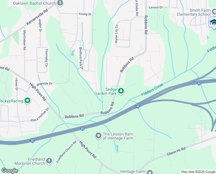 map of restaurants, bars, coffee shops, grocery stores, and more near 3461 Tinley Park Drive in Winston-Salem