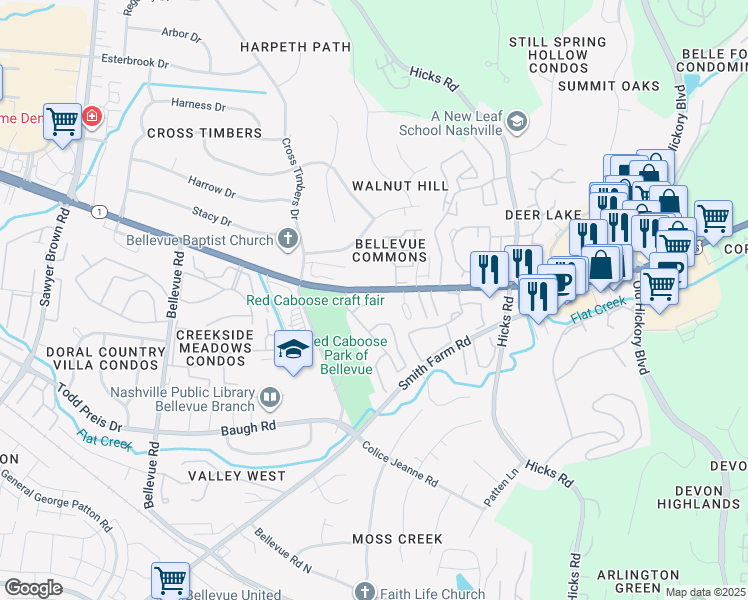 map of restaurants, bars, coffee shops, grocery stores, and more near 115 Newsom Green in Nashville