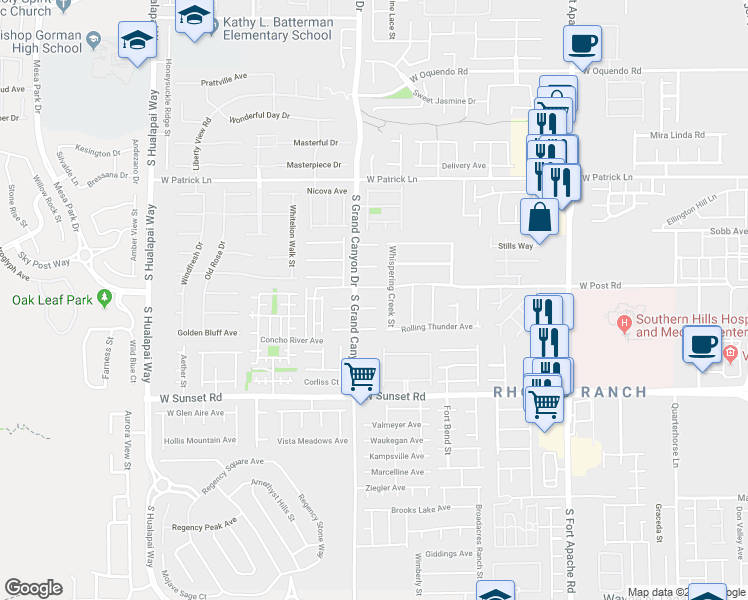 map of restaurants, bars, coffee shops, grocery stores, and more near 9768 West Overlook Ridge Avenue in Las Vegas