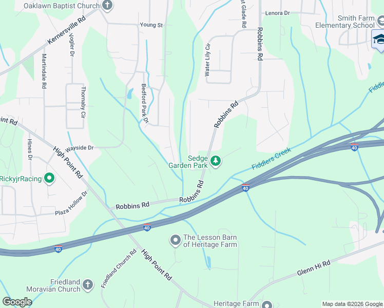 map of restaurants, bars, coffee shops, grocery stores, and more near 3461 Tinley Park Drive in Winston-Salem
