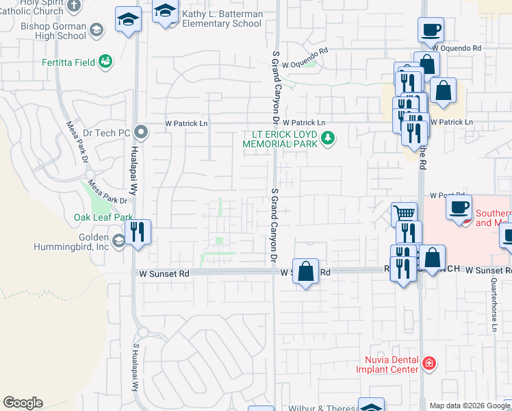 map of restaurants, bars, coffee shops, grocery stores, and more near 6322 Cheval Lake Way in Las Vegas