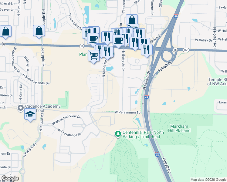 map of restaurants, bars, coffee shops, grocery stores, and more near 625 N Betty Jo Dr in Fayetteville