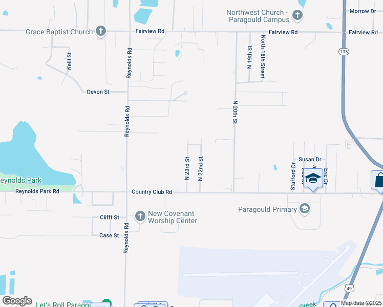 map of restaurants, bars, coffee shops, grocery stores, and more near 1401 North 23rd Street in Paragould