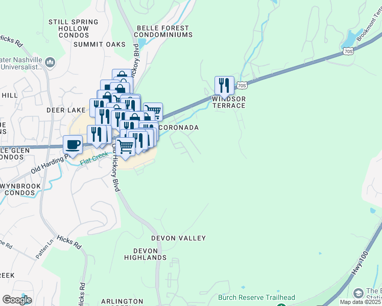 map of restaurants, bars, coffee shops, grocery stores, and more near 137 Holly Forest in Nashville