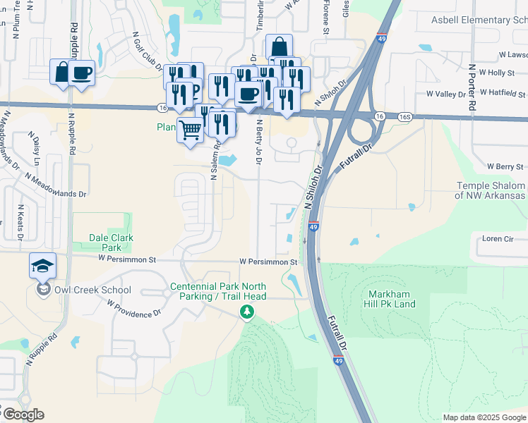 map of restaurants, bars, coffee shops, grocery stores, and more near 626 North Betty Jo Drive in Fayetteville