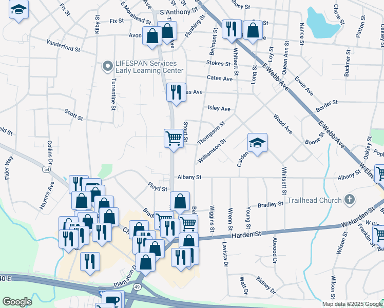 map of restaurants, bars, coffee shops, grocery stores, and more near 1811 Belmont St in Burlington