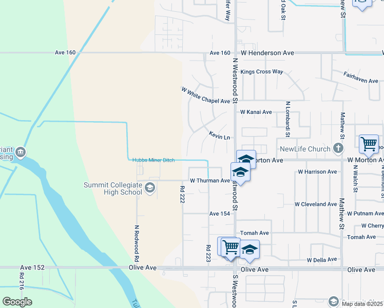 map of restaurants, bars, coffee shops, grocery stores, and more near 422 North Kanai Avenue in Porterville