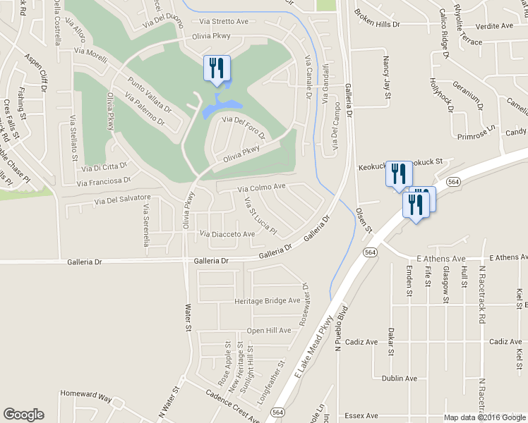 map of restaurants, bars, coffee shops, grocery stores, and more near 1049 Via Saint Andrea Place in Henderson