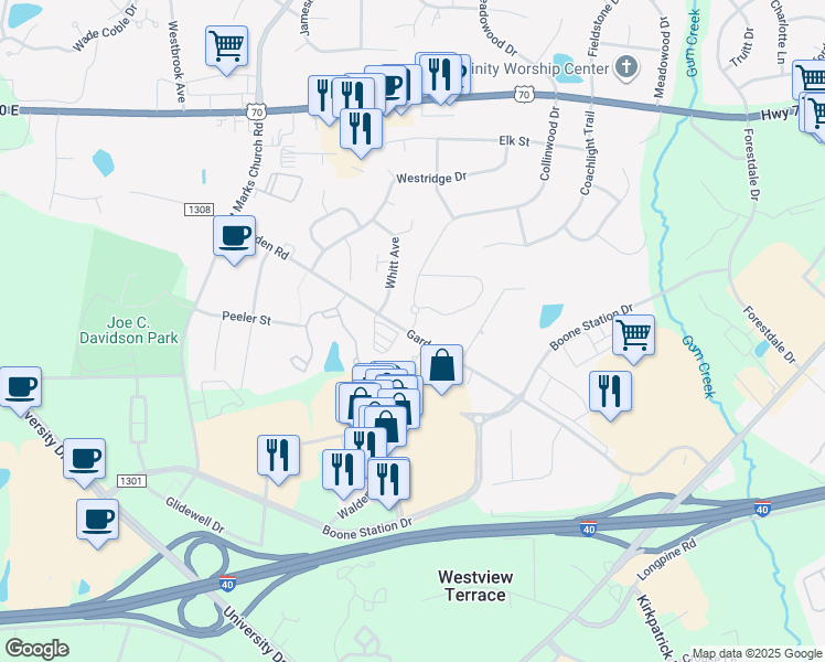 map of restaurants, bars, coffee shops, grocery stores, and more near 3405 Garden Road in Burlington