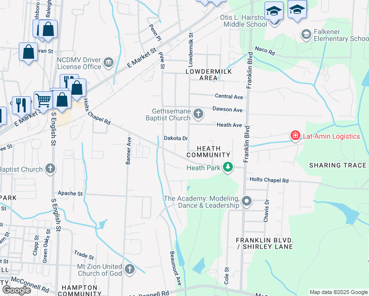 map of restaurants, bars, coffee shops, grocery stores, and more near in Greensboro