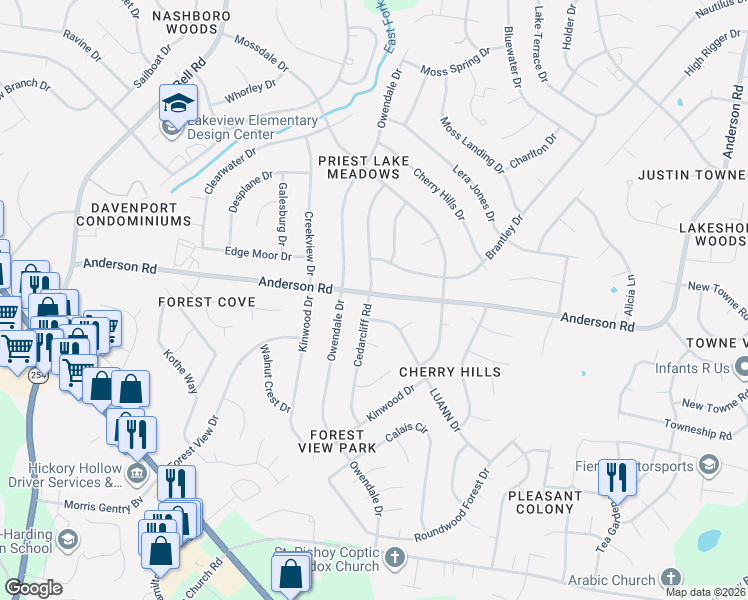 map of restaurants, bars, coffee shops, grocery stores, and more near 364 Cedarcliff Road in Nashville