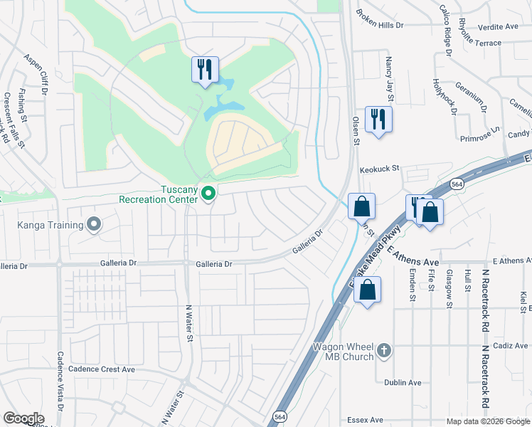 map of restaurants, bars, coffee shops, grocery stores, and more near 1049 Via Saint Andrea Place in Henderson