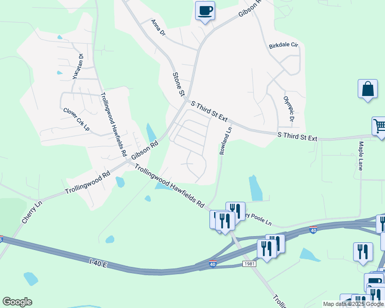 map of restaurants, bars, coffee shops, grocery stores, and more near 1500 Copper Circle in Mebane