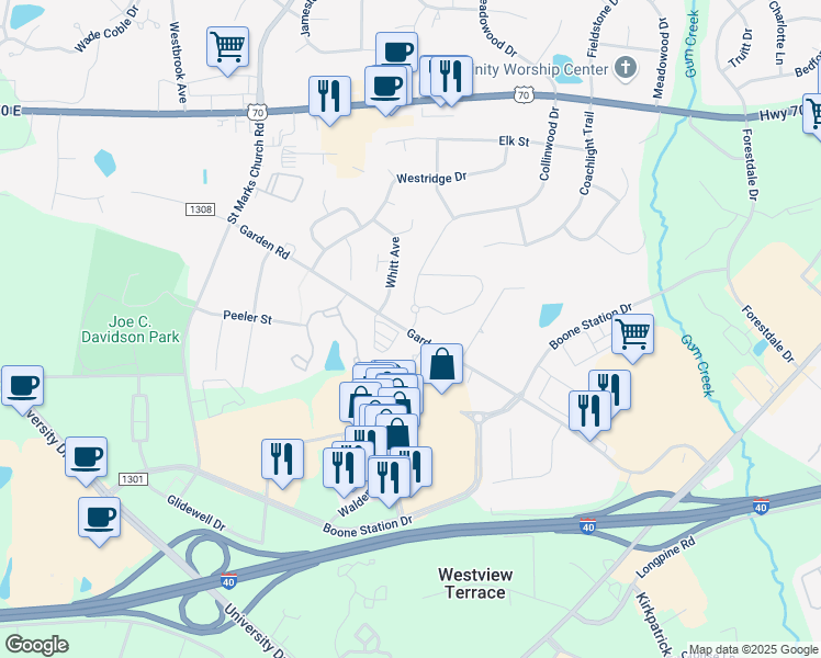 map of restaurants, bars, coffee shops, grocery stores, and more near 797 Collinwood Drive in Burlington