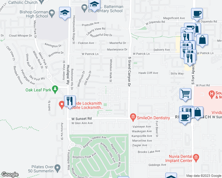 map of restaurants, bars, coffee shops, grocery stores, and more near 9915 Mustang Creek Way in Las Vegas