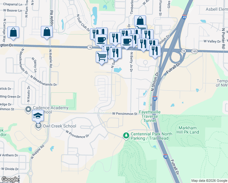 map of restaurants, bars, coffee shops, grocery stores, and more near 3489 West Wedington Drive in Fayetteville