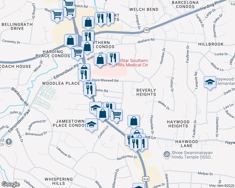 map of restaurants, bars, coffee shops, grocery stores, and more near 4353 Goins Road in Nashville