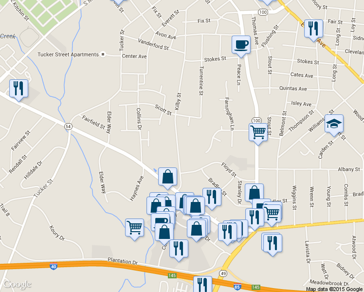 map of restaurants, bars, coffee shops, grocery stores, and more near 1340 Kilby Street in Burlington