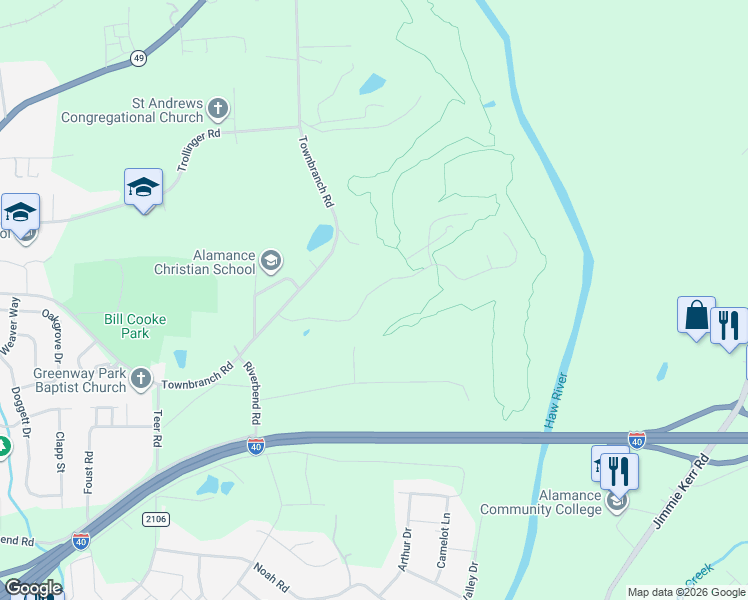 map of restaurants, bars, coffee shops, grocery stores, and more near 1151 Challenge Dr in Graham